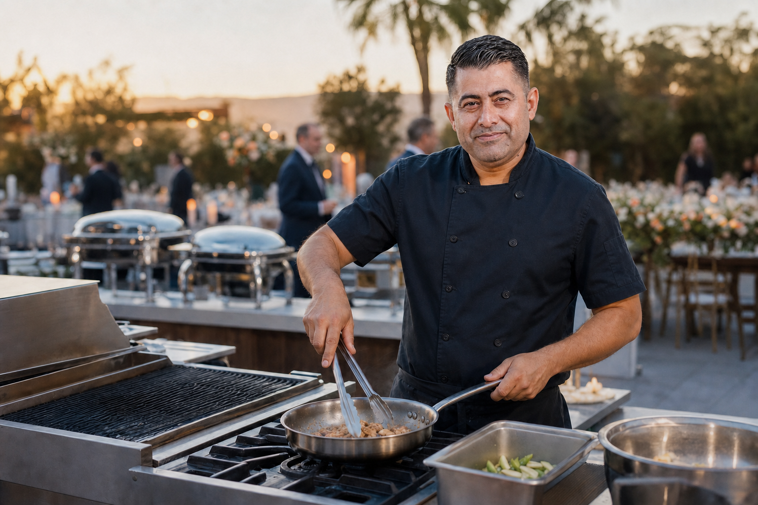 Chef Rashi cooking at a Grove Catering event